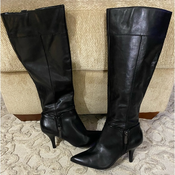 NEW Women's Ellen Tracy Colby Black Leather Dress Boot. Size 7.  3” heel. - Picture 1 of 6